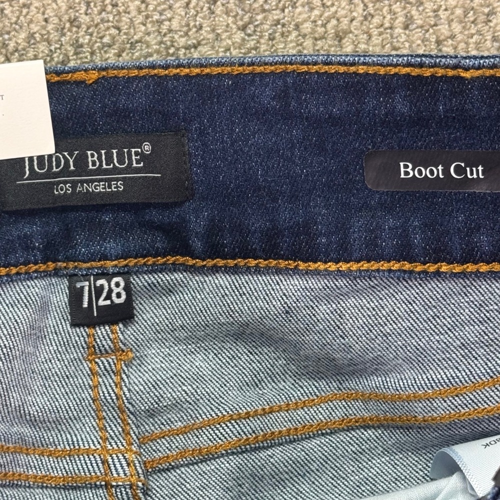 Judy Blue High Waist Bootcut Jeans Frayed Hem Dark Wash JB82568DK Size 7/28 - Picture 3 of 9